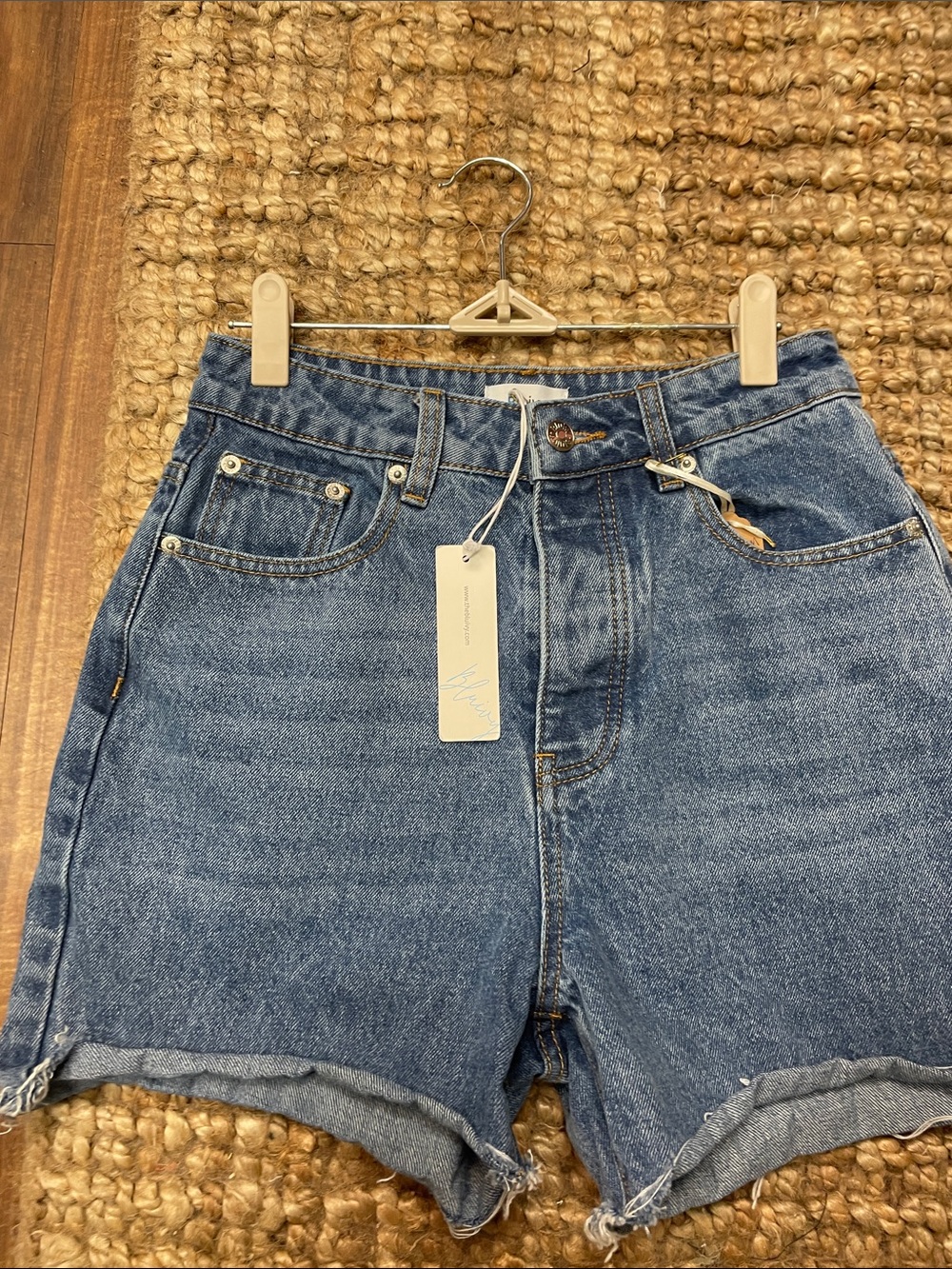 Bluivy High-Rise Rolled Hem Jean Shorts in Medium Blue